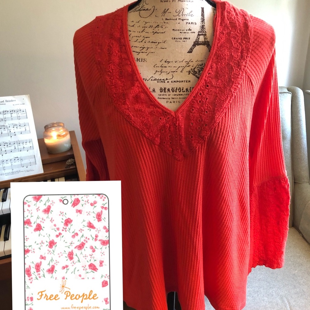 Red Free People Boho Cutout Top